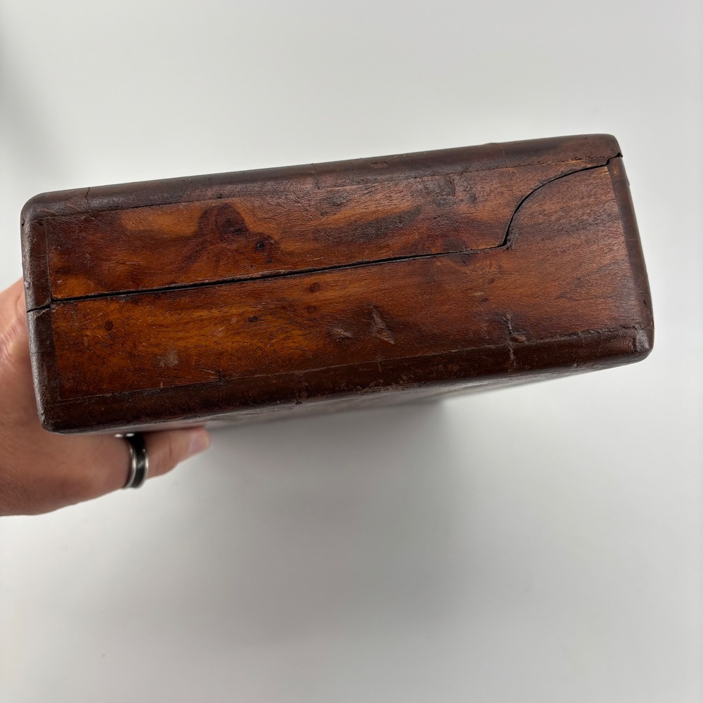 Antique Writing Slope Box, Large Brown Wood Iron Hardware Rustic Historical Farm - Picture 8 of 9
